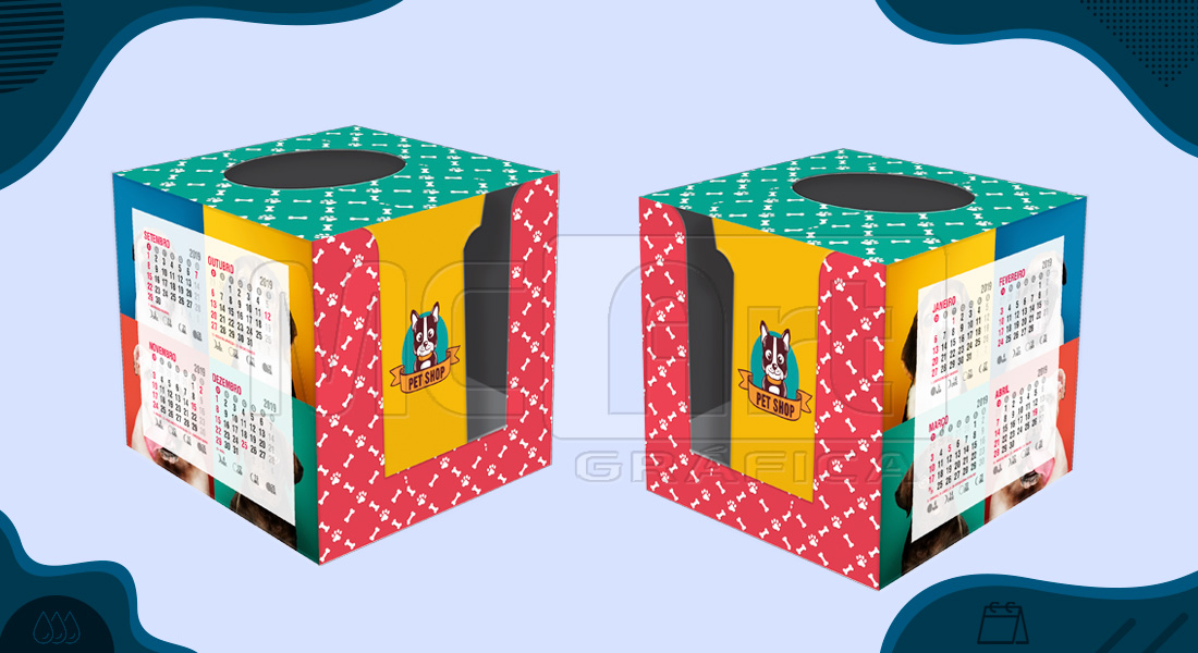 calendário cubo 2020, calendário promocional 2020, calendários customizados, brindes promocionais 2020, gráfica sp