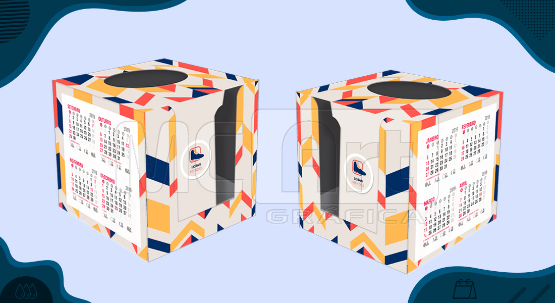 calendário cubo 2020, calendário promocional 2020, calendários customizados, brindes promocionais 2020, gráfica sp