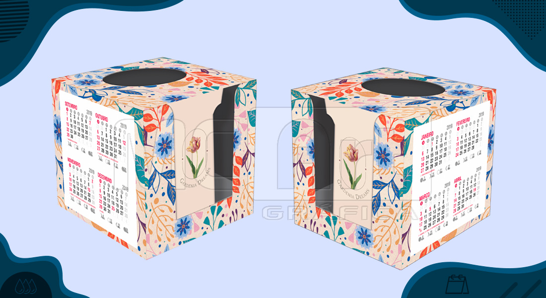 calendário cubo 2020, calendário promocional 2020, calendários customizados, brindes promocionais 2020, gráfica sp