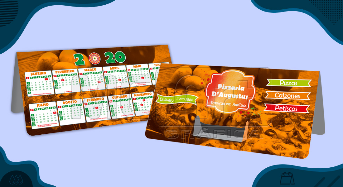 calendário porta cartão, calendário promocional 2020, calendários customizados, brindes 2020 promocionais, gráfica sp