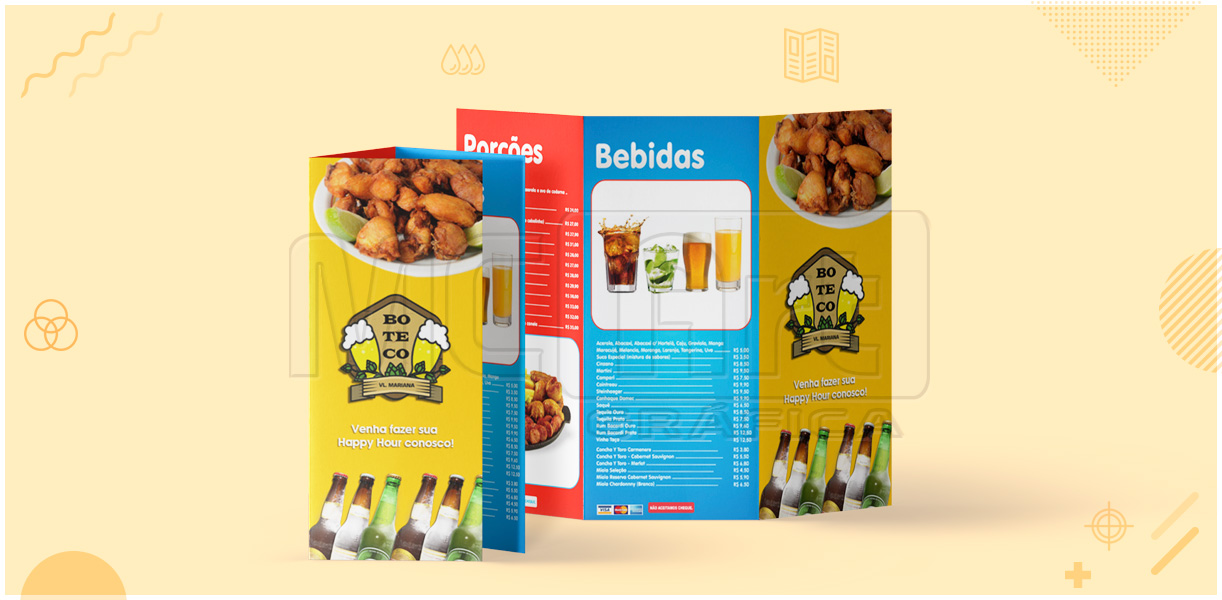 Cardápios com dobra  cardápios para restaurantes, cardápios personalizados, impressão de cardápios em couché
