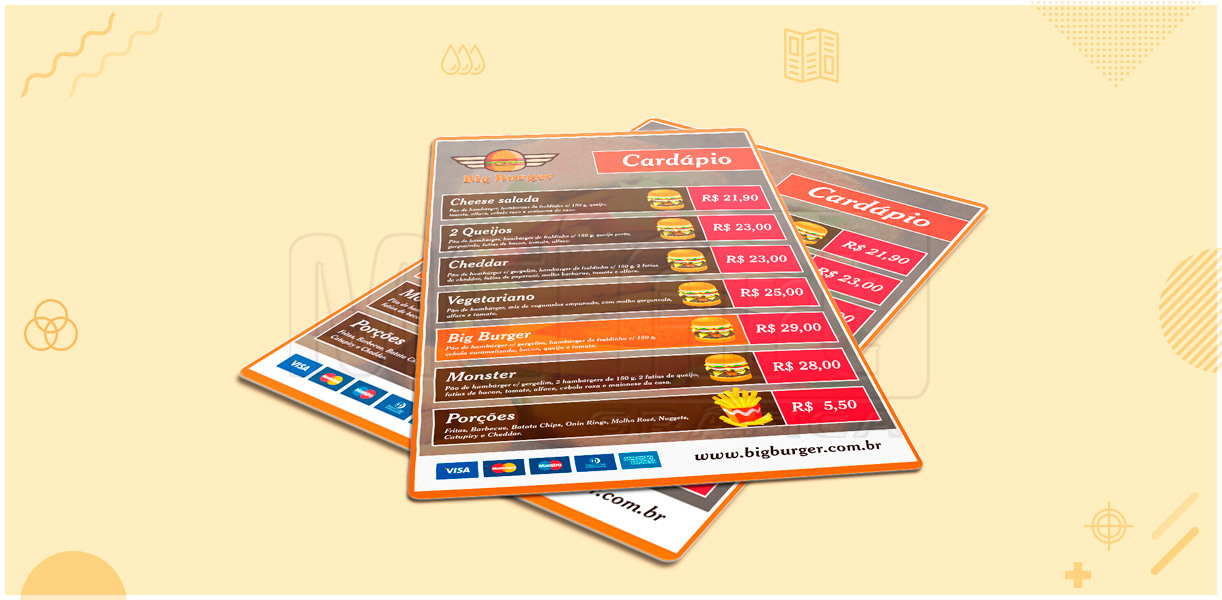 cardápios em pvc, cardápios para restaurantes, cardápios personalizados, impressão de cardápios 