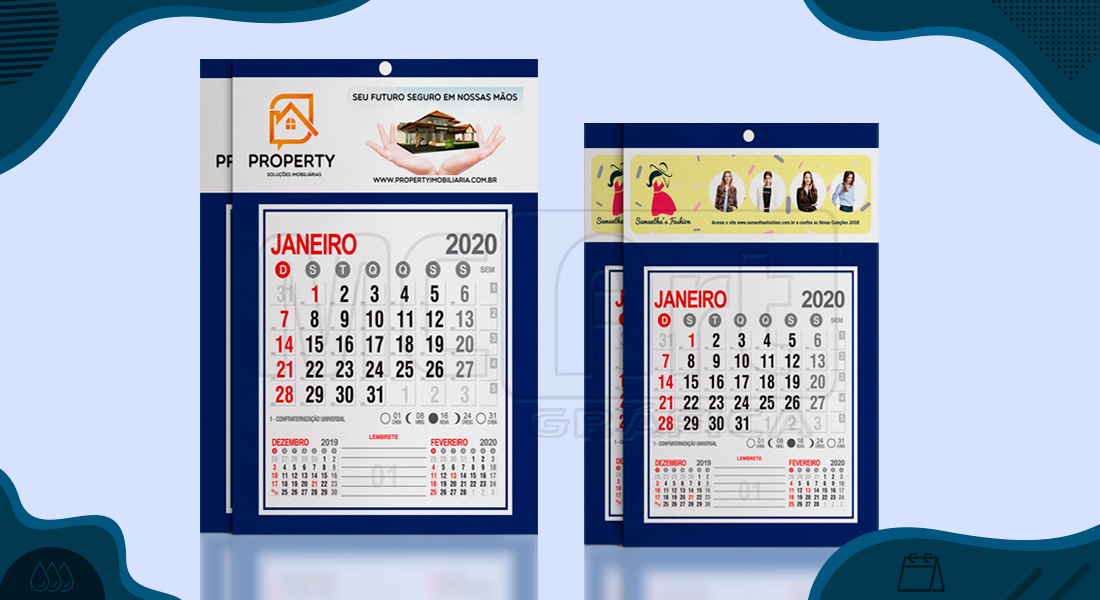 Folhinha comercial AZUL personalizada 2020 folhinha comercial personalizada 2020, calendário de parede, impressão de folhinhas 2020
