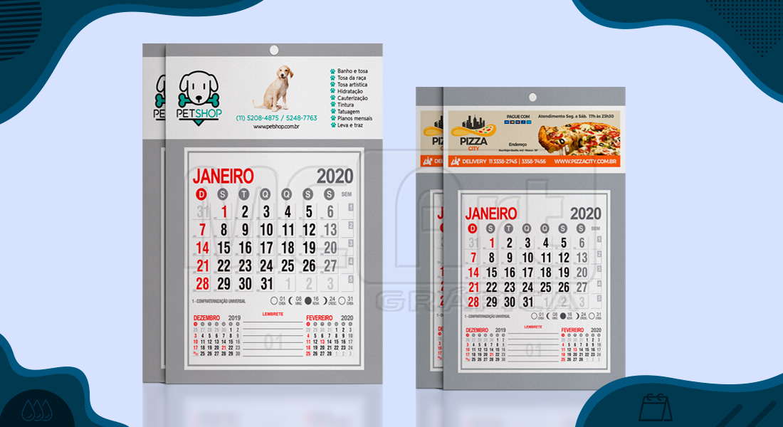 Folhinha comercial PRATA personalizada 2020 folhinha comercial personalizada 2020, calendário de parede, impressão de folhinhas 2020