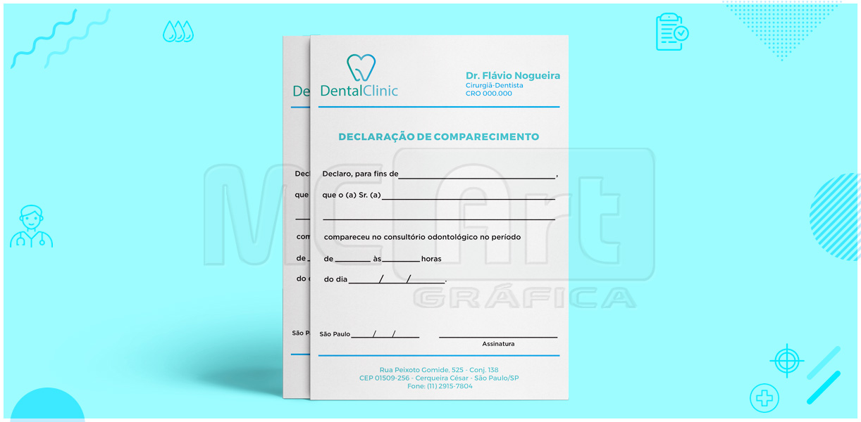 declaração de comparecimento odontológico, declaração dentista, papelaria médica, gráfica sp 