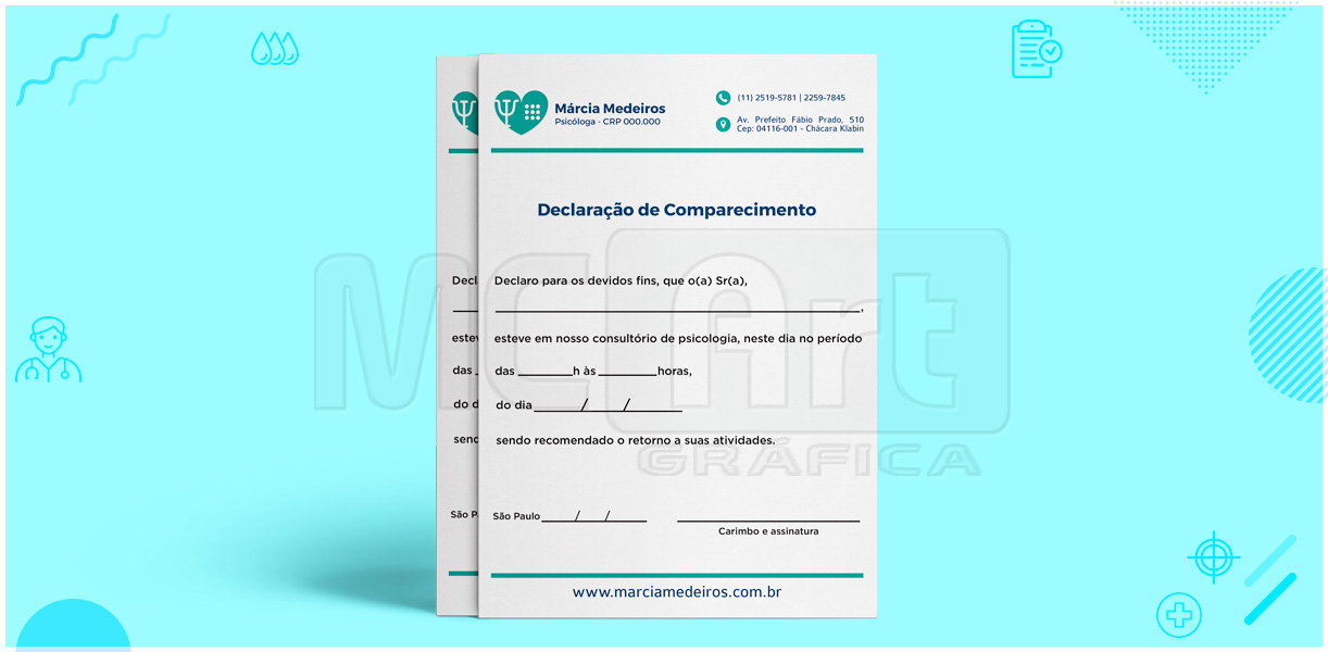 declaração de comparecimento psicologia, psicólogico, psicóloga, papelaria médica, gráfica sp 