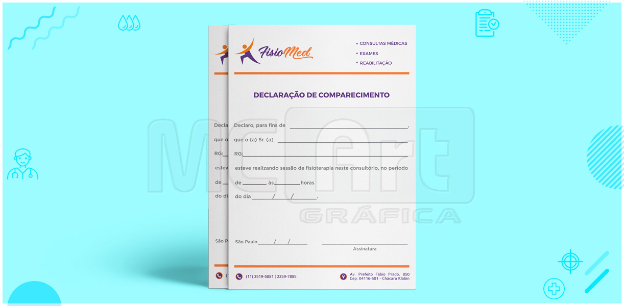 declaração de comparecimento fisioterapia, fisioterapico, reabilitação, papelaria médica, gráfica sp 