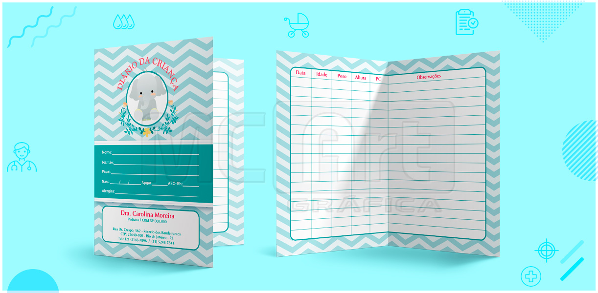 caderneta diário da criança, carteira para crianças personalizada, papelaria médica, impressão de caderneta infantil, gráfica sp