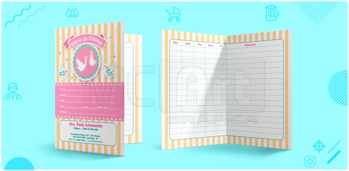 caderneta diário da criança, carteira para crianças personalizada, papelaria médica, impressão de caderneta infantil, gráfica sp