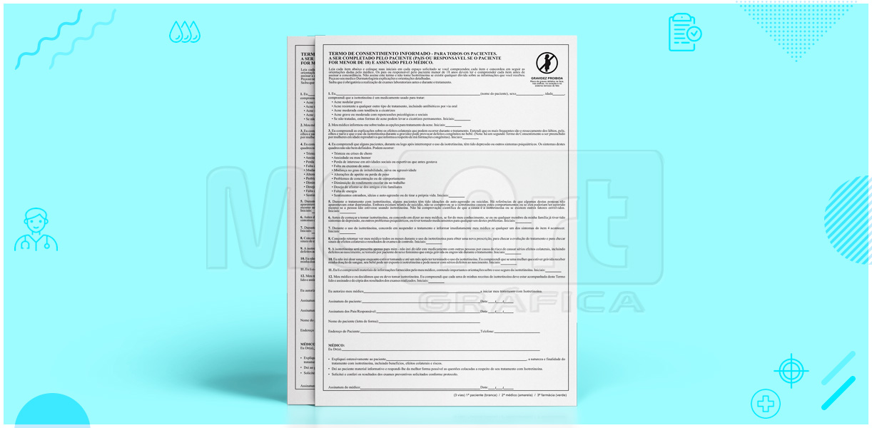 isotretinoina termo de responsabilidade, anexo II, impressão termo de conhecimento de risco e consentimento, papelaria médica, grafica sp 