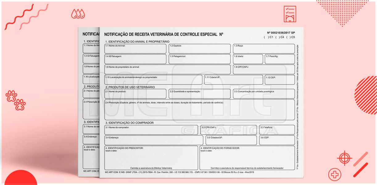 notificação de receita veterinária de controle especial, receita para animais, papelaria médica, receita controlada especial pet,gráfica sp